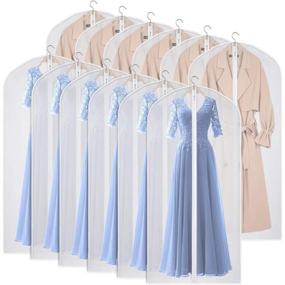 Clear Garment Bags Set of 12 60 Inch Dress Suit Coat Storage Dust Proof Zipper